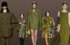Fashion looks featuring olive outerwear, dresses, handbags, and shoes from the fall 2026 color trend.